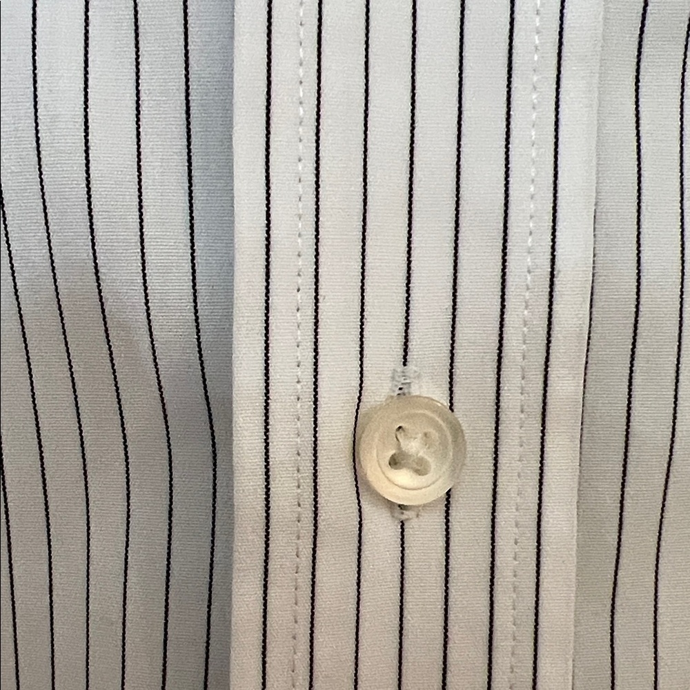 Express Design Studio White and Black Pin Striped Collared Dress Shirt Button - Picture 7 of 11